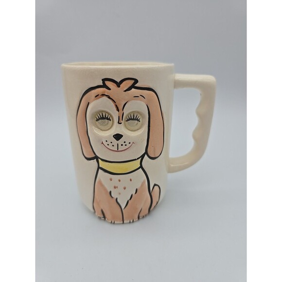 Vintage Japan Napcoware White Dog Coffee Cup Mug With Lenticular Eyes Kitschy - Picture 1 of 10